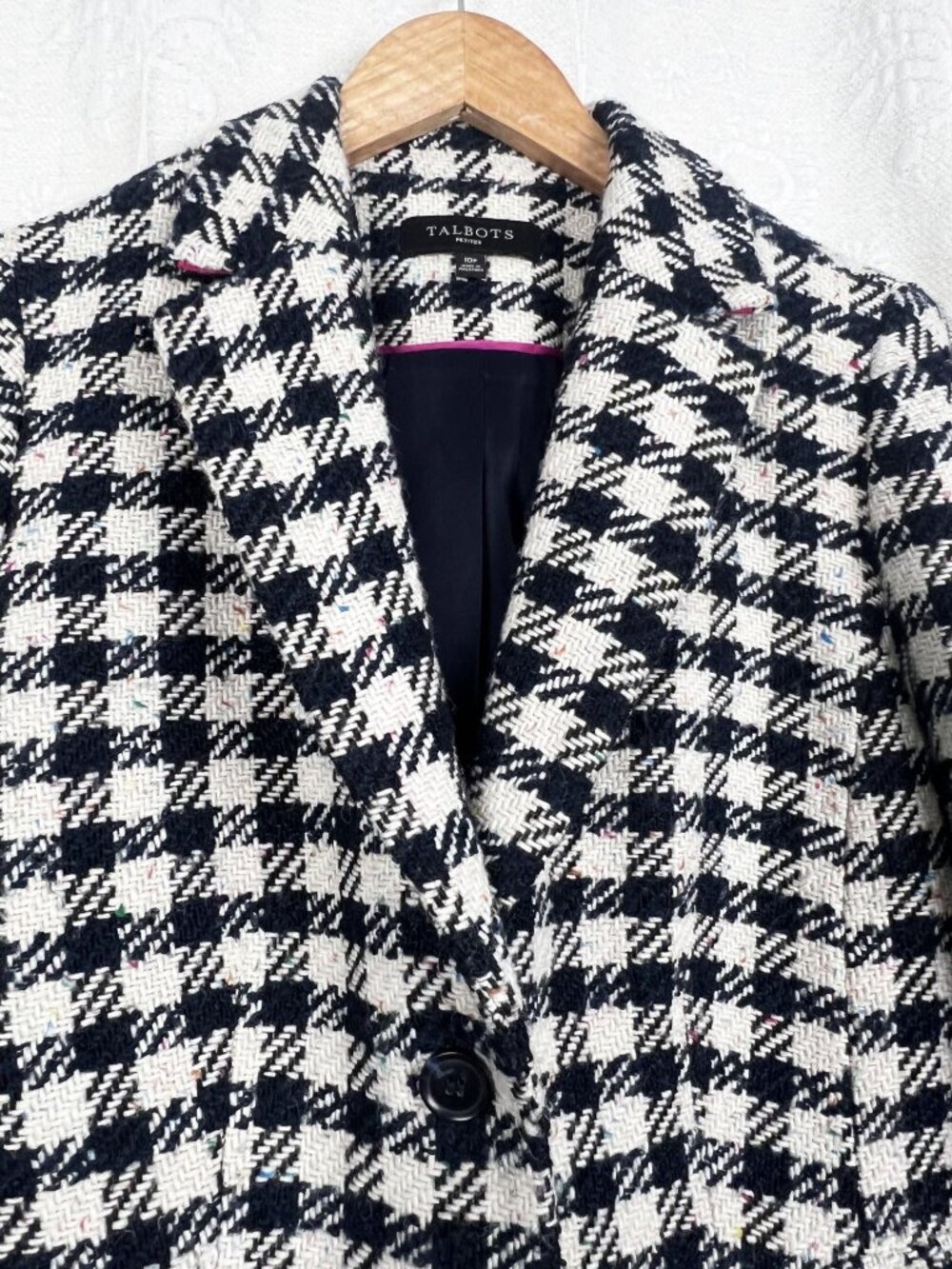 Talbots 10P rainbow speckle houndstooth tweed blazer wool blend jacket confetti